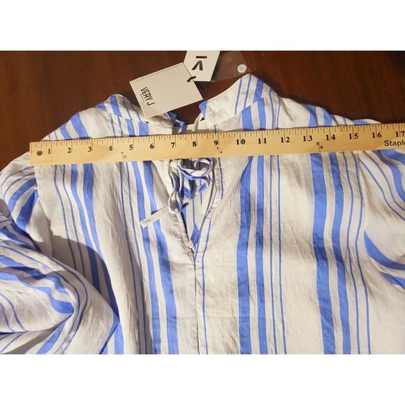 Blue & White Striped Tencel Blouse With Tie-Back & Pop Sleeves By Very J Sz M Ne - Picture 8 of 12